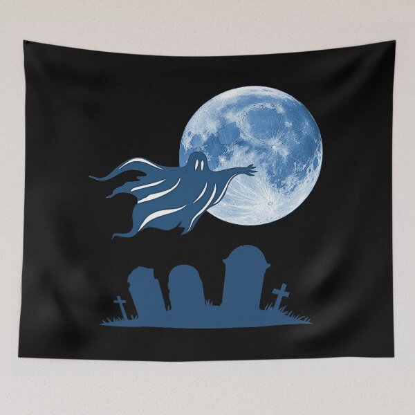 Item preview, Graves, flying ghost silhouette, full moon design designed and sold by Kirei-Lily.
