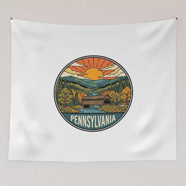 Item preview, Vintage Pennsylvania Covered Bridge Autumn Landscape Graphic designed and sold by Paper Drip.