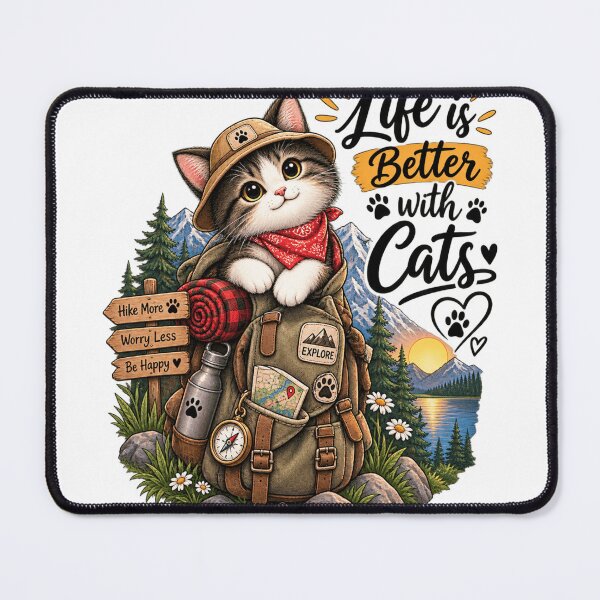 Item preview, Adventure Cat Explore More Worry Less | Hiking Cat T-Shirt designed and sold by ✨ Daily Vibe Studio ✨.