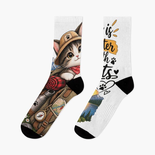 Item preview, Adventure Cat Explore More Worry Less | Hiking Cat T-Shirt designed and sold by ✨ Daily Vibe Studio ✨.