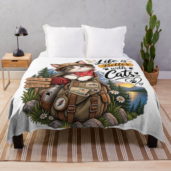 Item preview, Adventure Cat Explore More Worry Less | Hiking Cat T-Shirt designed and sold by ✨ Daily Vibe Studio ✨.