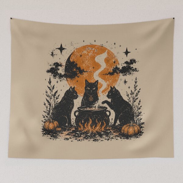 Item preview, Witch Cat Coven Halloween – Black Cats Cauldron Full Moon Gothic Design designed and sold by HiPatti.