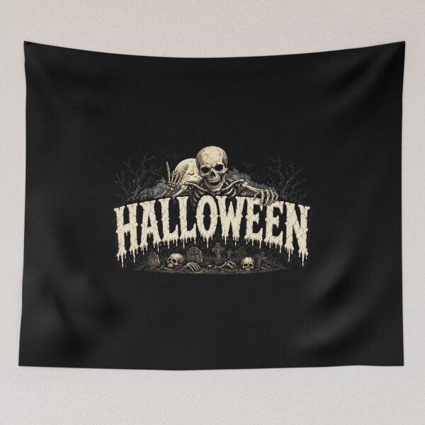 Item preview, Halloween spooky skull grave bats skeleton designed and sold by LoneTide.