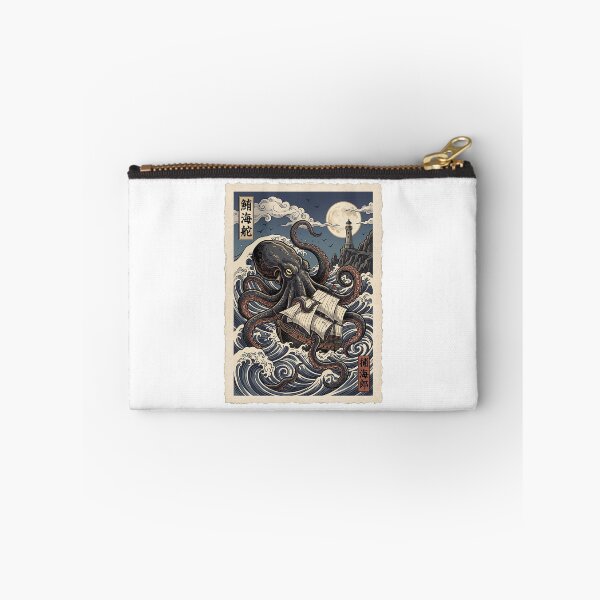 Item preview, Japanese Ukiyo-e Kraken Lighthouse Linocut Woodblock  Ocean designed and sold by TeeARTHY.
