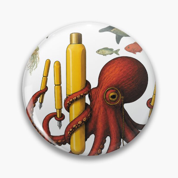 Item preview, octopus holding fountain pens designed and sold by PhiloDoh.