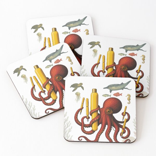 Item preview, octopus holding fountain pens designed and sold by PhiloDoh.