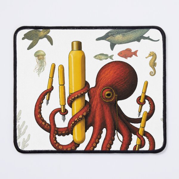Item preview, octopus holding fountain pens designed and sold by PhiloDoh.