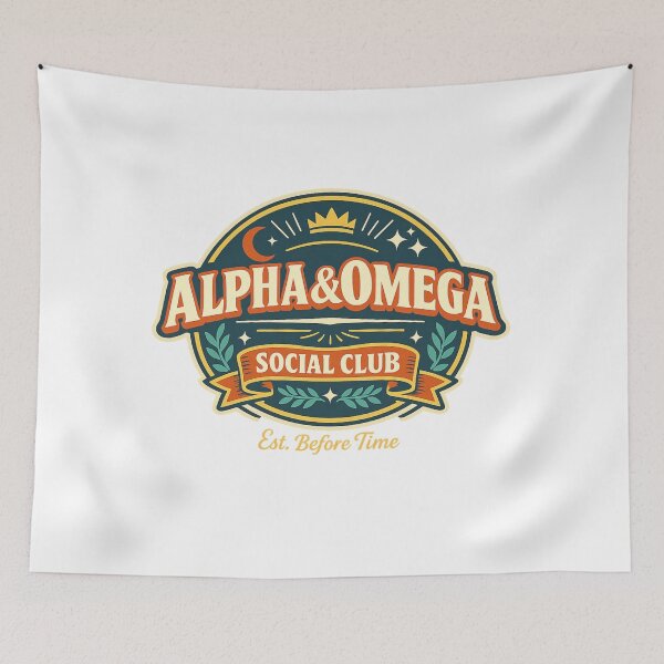 Item preview, Alpha and Omega Social Club Est Before Time Christian Faith Retro Design designed and sold by SoulThread Studio.