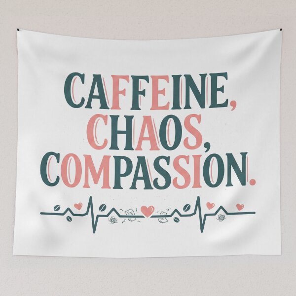 Item preview, Caffeine Chaos Compassion Coffee Lovers Nurse Heartbeat Design designed and sold by GroovyGoody.