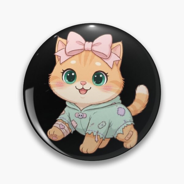 Item preview, Pastel Zombie Kitten with Pink Bow designed and sold by Luna's World - Moody Vibes Studio.