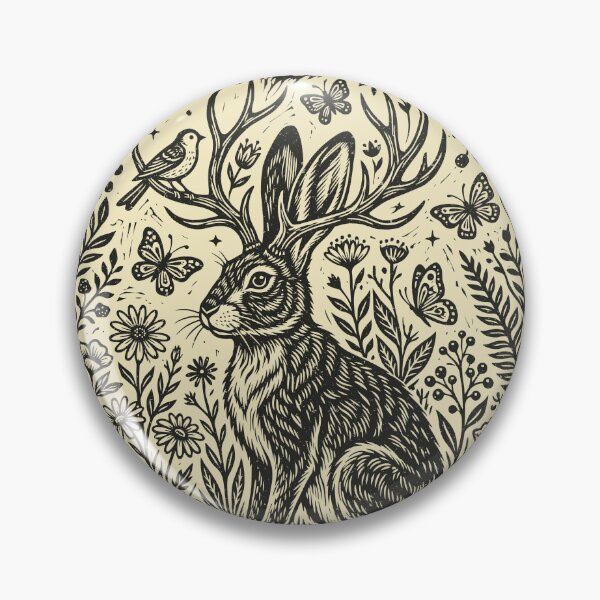Item preview, Linocut Jackalope Butterflies Folklore Floral Rabbit designed and sold by Y-Vibes.