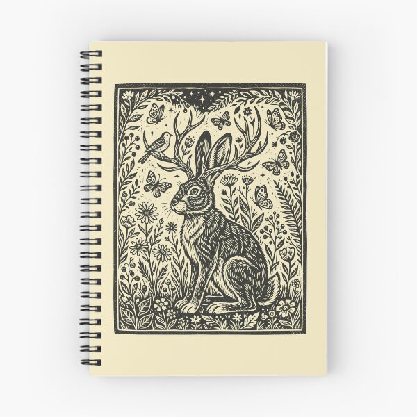 Item preview, Linocut Jackalope Butterflies Folklore Floral Rabbit designed and sold by Y-Vibes.