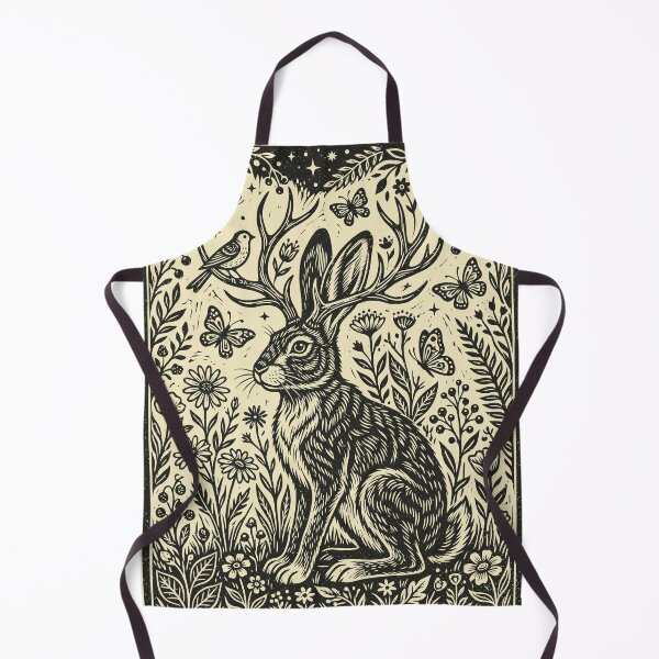Item preview, Linocut Jackalope Butterflies Folklore Floral Rabbit designed and sold by Y-Vibes.