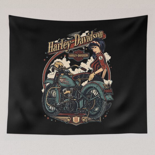 Item preview, Vintage Harley-Davidson Motorcycle with Pin-Up Girl Illustration designed and sold by interdesigner.