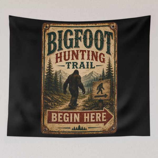 Item preview, BigFoot Hunting Retro Sign designed and sold by MarkColeImaging.