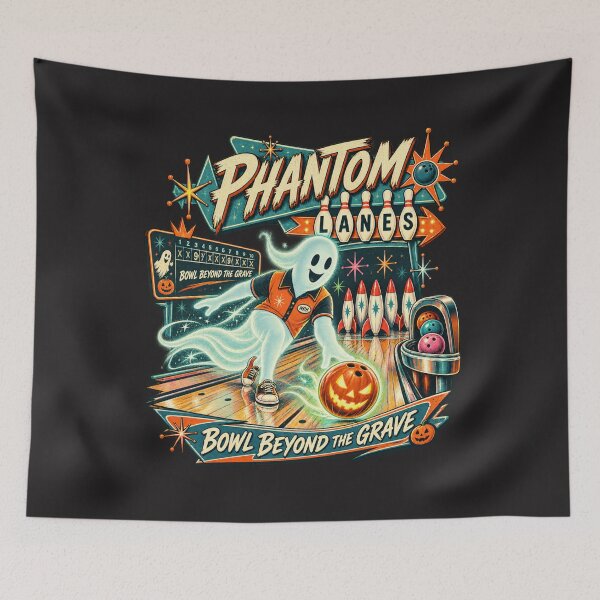 Item preview, Phantom Lanes Ghost Bowling Retro Halloween designed and sold by Normandy Road Heritage™ - Vintage Garage Art.