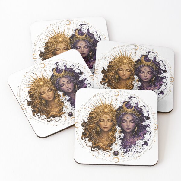 Item preview, Sun and Moon Sisters – Celestial Tarot Style Art designed and sold by CosmicFlora Studio.