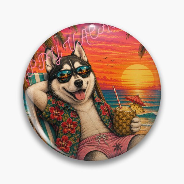 Item preview, Happy Vacation Funny Husky on Beach Tropical Summer Sunset designed and sold by BLUESKY11a.