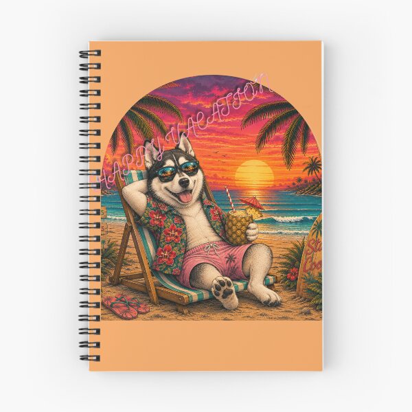 Item preview, Happy Vacation Funny Husky on Beach Tropical Summer Sunset designed and sold by BLUESKY11a.
