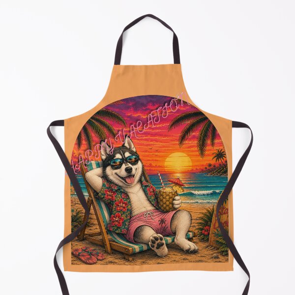Item preview, Happy Vacation Funny Husky on Beach Tropical Summer Sunset designed and sold by BLUESKY11a.