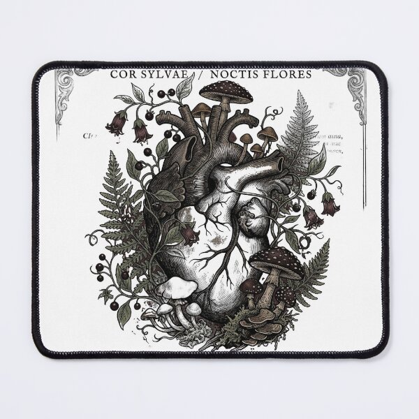 Item preview, Anatomical Heart Botanical Mushrooms Dark Academia Vintage Etching designed and sold by BestCoolStuff.
