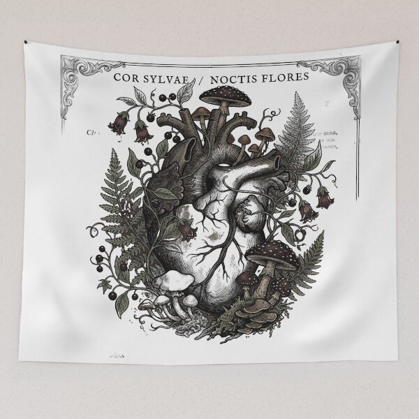 Item preview, Anatomical Heart Botanical Mushrooms Dark Academia Vintage Etching designed and sold by BestCoolStuff.