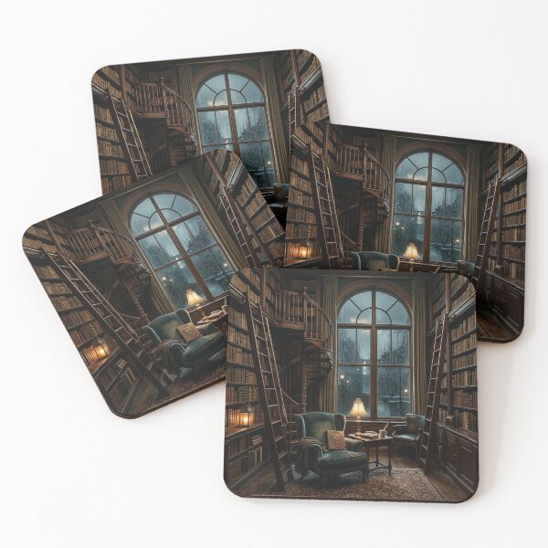 Item preview, Cozy Dark Academia Library Rain Moody Vintage Aesthetic Art designed and sold by BestCoolStuff.