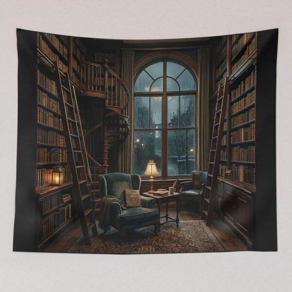 Item preview, Cozy Dark Academia Library Rain Moody Vintage Aesthetic Art designed and sold by BestCoolStuff.