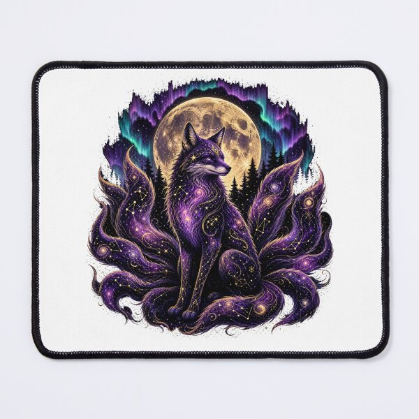 Item preview, Nine-Tailed Galaxy Fox Spirit – Mystical Aurora Art designed and sold by CosmicFlora Studio.