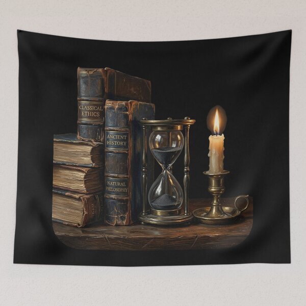 Item preview, Vintage Leather Books Hourglass Dark Academia Still Life designed and sold by BestCoolStuff.