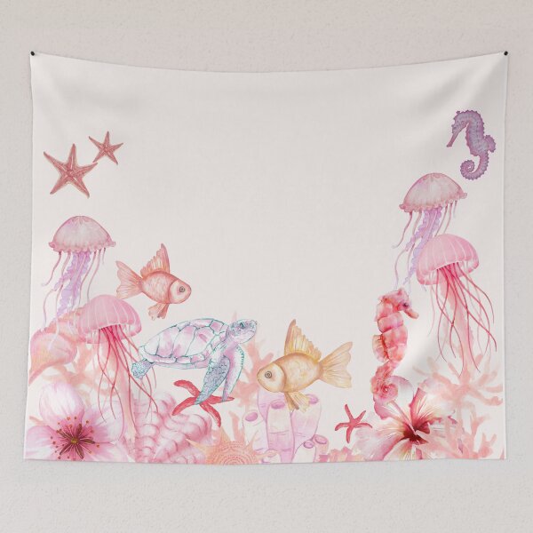 Item preview, Pink Coastal Sea Life Watercolor Border designed and sold by Marietna2110.