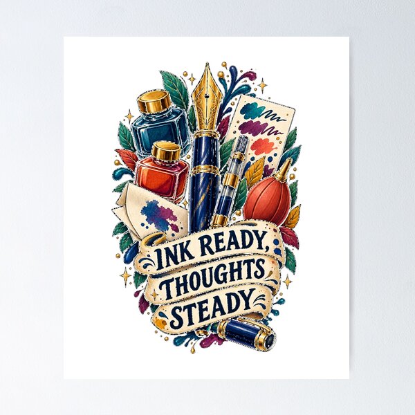 Item preview, Ink Ready Thoughts Steady Fountain Pen Art designed and sold by CheerfulNest.