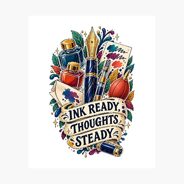Item preview, Ink Ready Thoughts Steady Fountain Pen Art designed and sold by CheerfulNest.