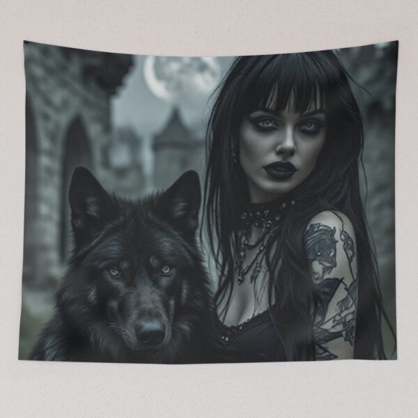 Item preview, Dark Goth Vampire Girl and Wolf designed and sold by TheDarkWardrobe.