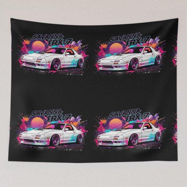 Item preview, White Mazda Savanna RX-7 Drift Legend - Synthwave JDM Art designed and sold by Karlitox1988.