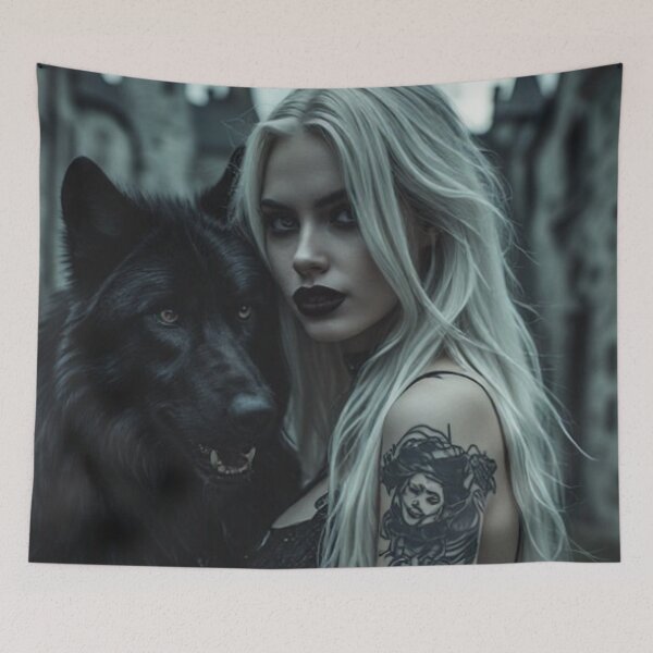 Item preview, Dark Goth Vampire Girl and Wolf designed and sold by TheDarkWardrobe.