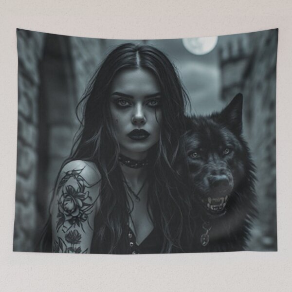 Item preview, Dark Goth Vampire Girl and Wolf designed and sold by TheDarkWardrobe.