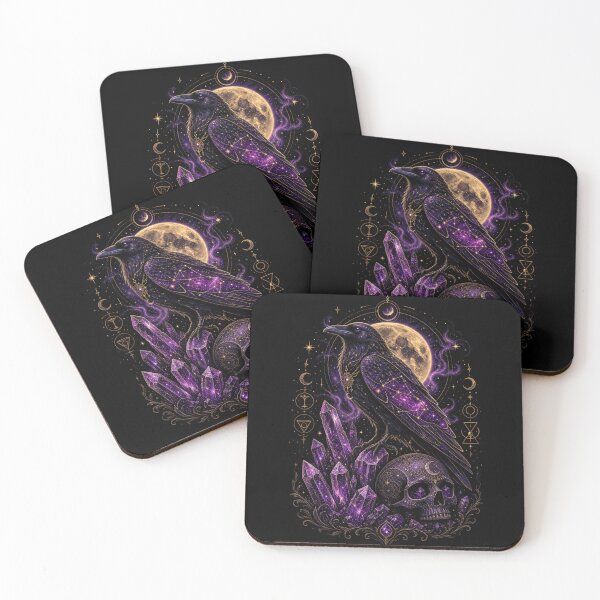 Item preview, Galaxy Raven and Amethyst Crystals – Dark Celestial Magic designed and sold by CosmicFlora Studio.