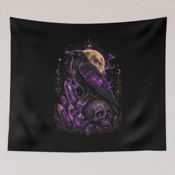 Item preview, Galaxy Raven and Amethyst Crystals – Dark Celestial Magic designed and sold by CosmicFlora Studio.