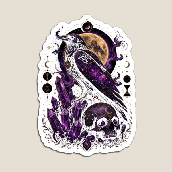 Item preview, Galaxy Raven and Amethyst Crystals – Dark Celestial Magic designed and sold by CosmicFlora Studio.