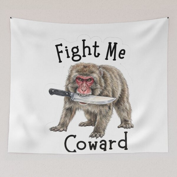 Item preview, Fight Me Coward Monkey With Knife Funny Japanese Macaque Illustration designed and sold by jhgjykuo.