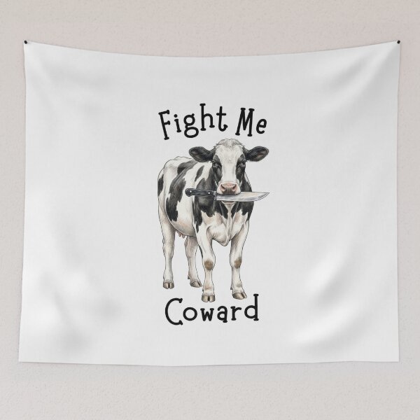 Item preview, Fight Me Coward Cow With Knife Funny Animal Meme Illustration designed and sold by jhgjykuo.