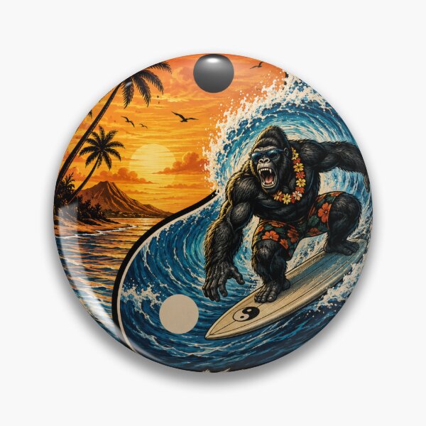 Item preview, Kong Kahuna Yin yang surfing gorilla- Barrel life designed and sold by EterniaE.