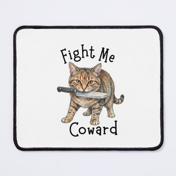 Item preview, Fight Me Coward Cat With Knife Funny Tabby Cat Illustration designed and sold by jhgjykuo.