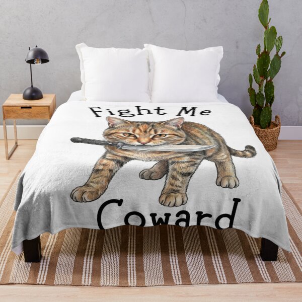 Item preview, Fight Me Coward Cat With Knife Funny Tabby Cat Illustration designed and sold by jhgjykuo.