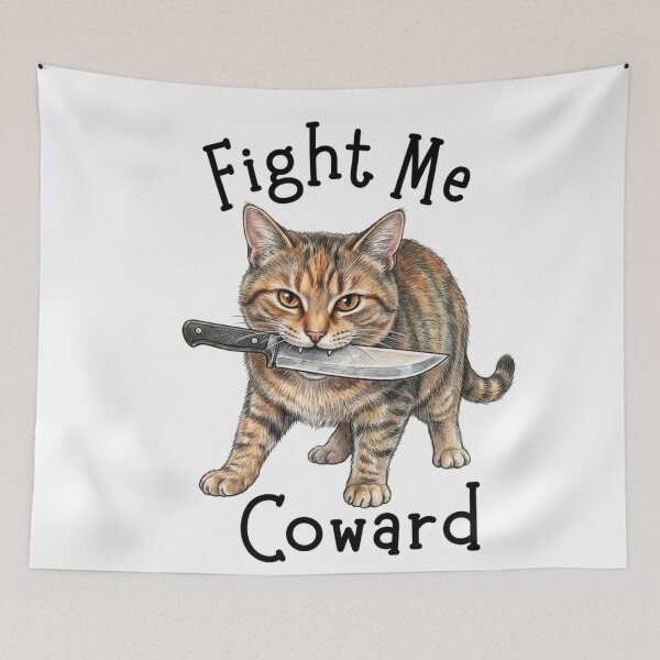 Item preview, Fight Me Coward Cat With Knife Funny Tabby Cat Illustration designed and sold by jhgjykuo.