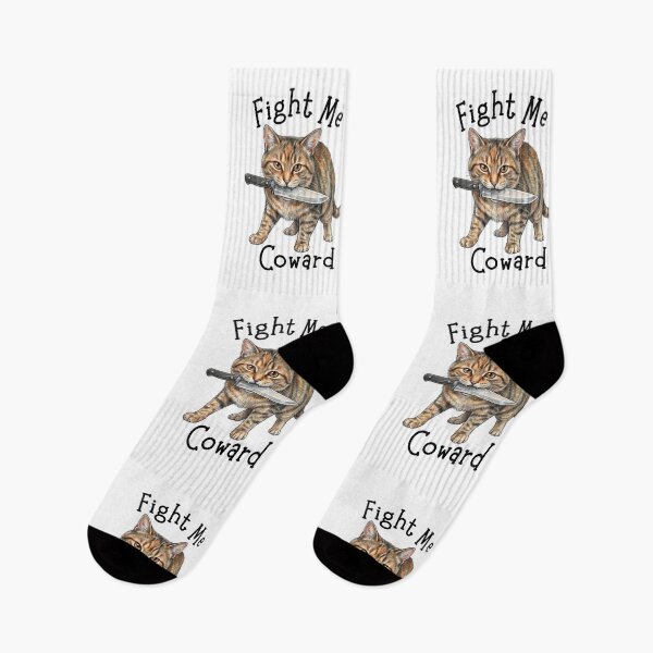 Item preview, Fight Me Coward Cat With Knife Funny Tabby Cat Illustration designed and sold by jhgjykuo.