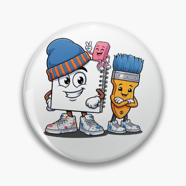 Item preview, Cool School Art Crew – Cartoon Notebook, Eraser & Paintbrush Characters with Paint-Splattered Sneakers designed and sold by SaltCreatives.
