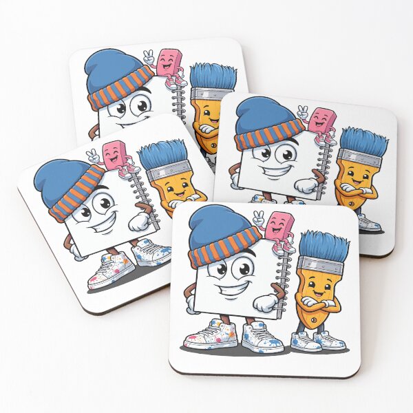 Item preview, Cool School Art Crew – Cartoon Notebook, Eraser & Paintbrush Characters with Paint-Splattered Sneakers designed and sold by SaltCreatives.