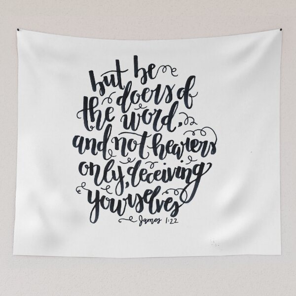 Item preview, christian bible verse calligraphy // james // but be doers of the word and not hearers only, deceiving yourselves designed and sold by ashymd.
